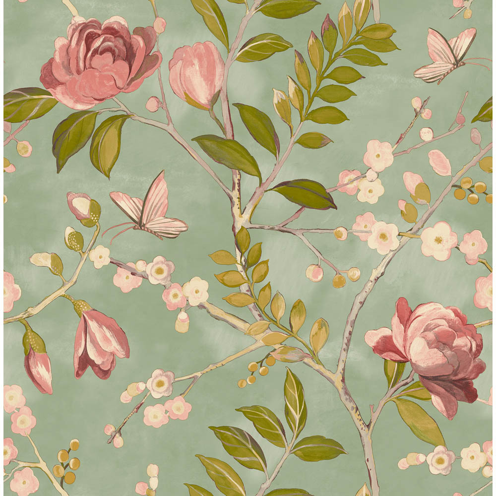 Grandeco Lola Painted Floral Trail Sage Green Wallpaper Image 1