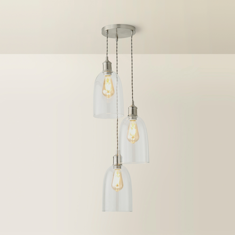 ValueLights Kira Glass Dome 3 Drop Cluster Brushed Chrome LED Ceiling Pendant Light Image 2