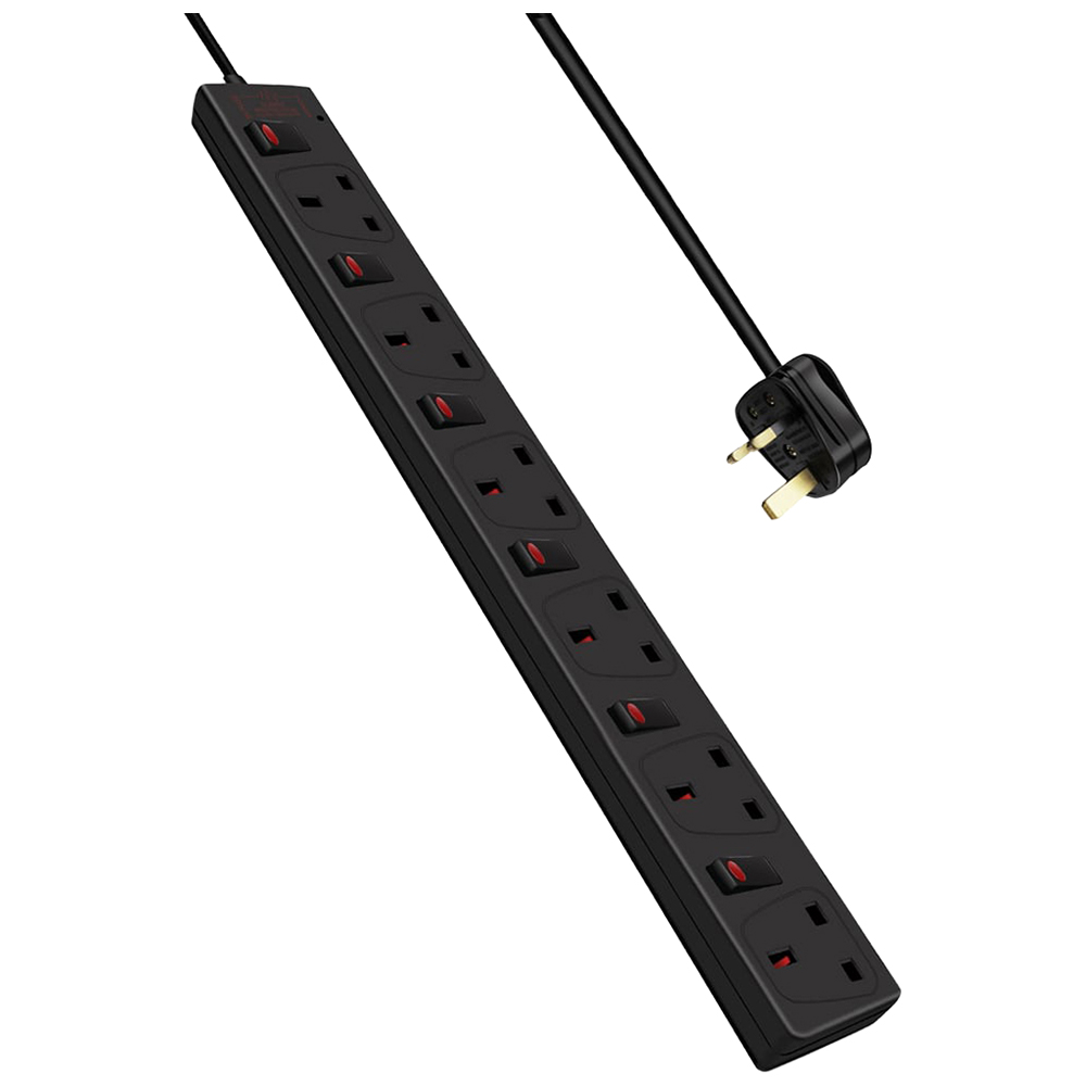 ExtraStar Black 13A 2m 6 Socket Individually Switched Surge Protected Extension Lead Image 1