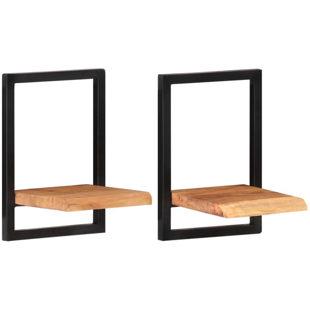 vidaXL 25cm Set of 2 Acacia Solid Wood and Steel Floating Wall Shelf Image 9