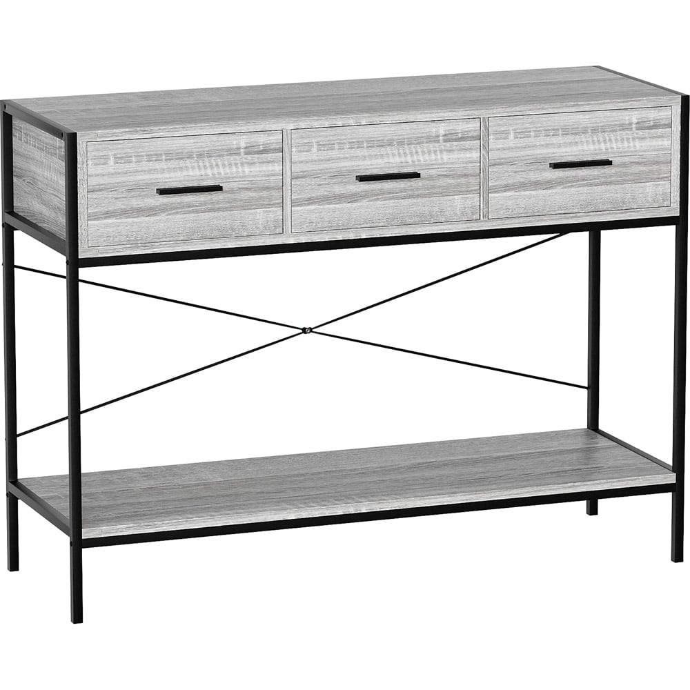 Vida Designs Brooklyn Grey 3-Drawer Industrial Console Table with Shelf Image 2