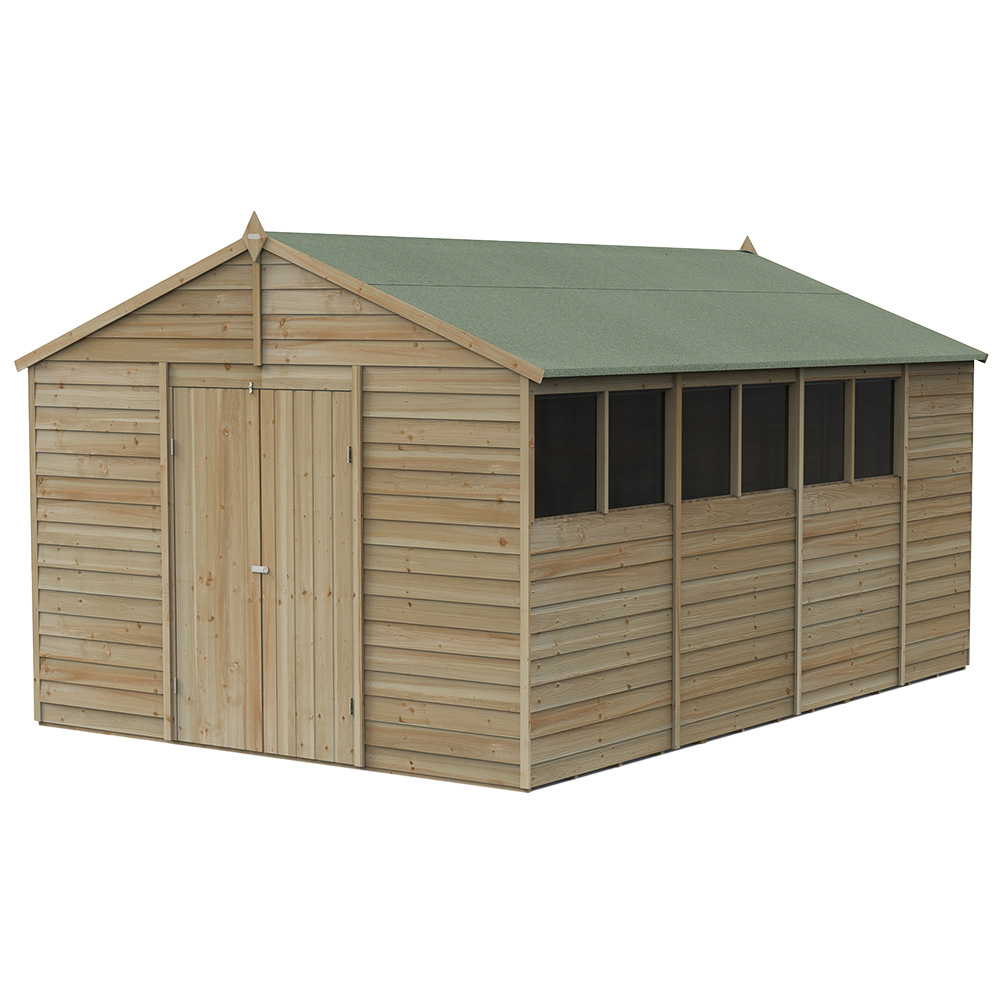 Forest Garden 4LIFE 10 x 15ft Double Door 6 Windows Apex Shed Image 1