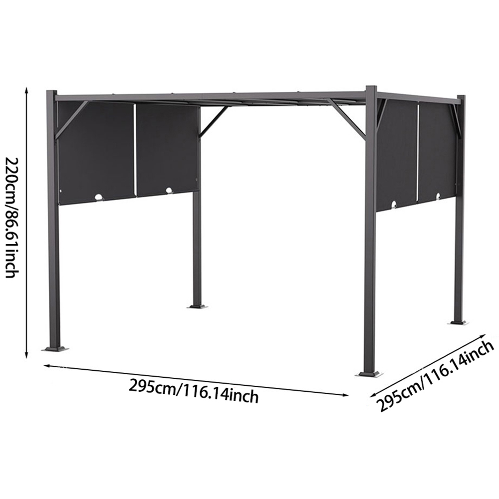 Living and Home 2.95 x 2.95m Black Pergola with Retractable Canopy Image 9