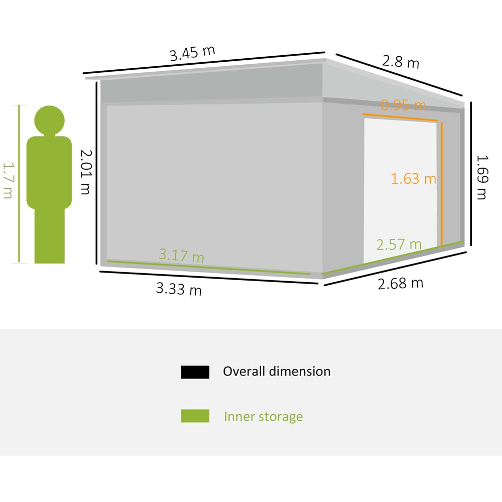 Outsunny 11.3 x 9.2ft Grey Double Sliding Door Steel Garden Storage Shed Image 7