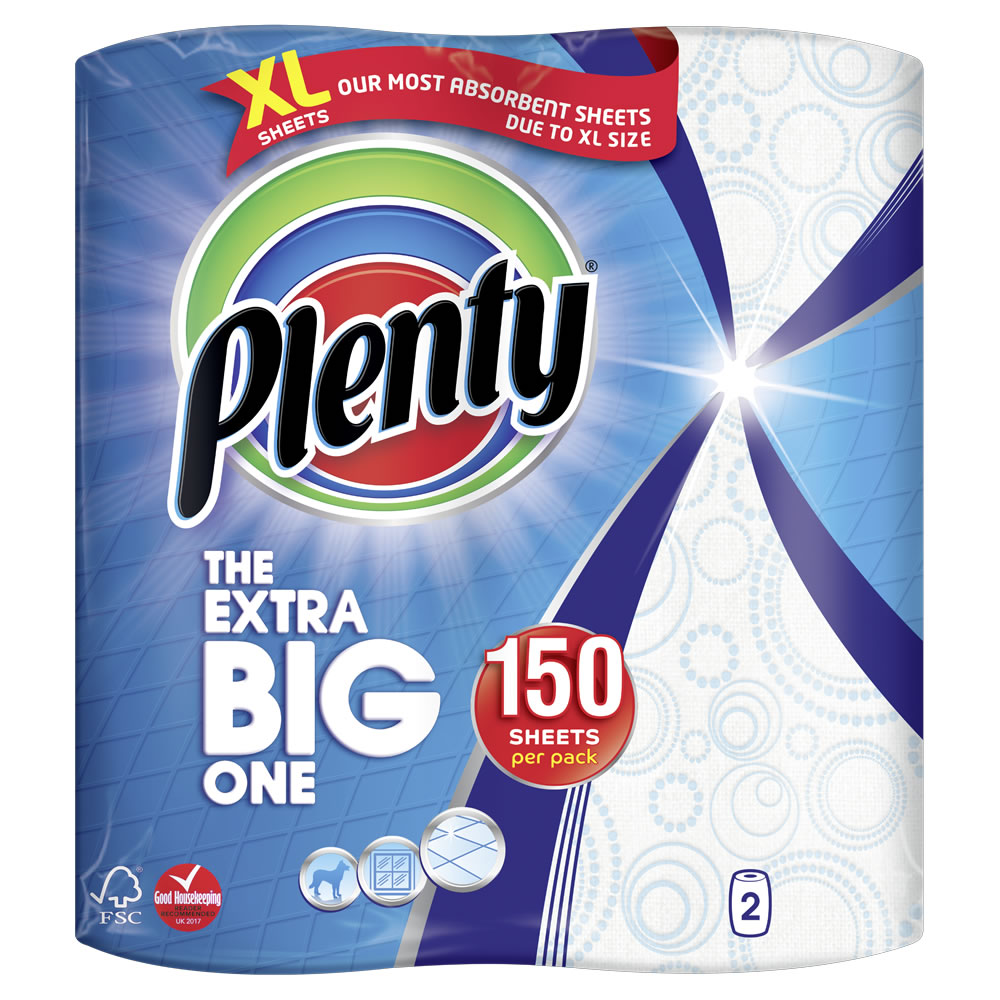 Plenty Large Kitchen Roll 2 Rolls 150 Sheets Wilko