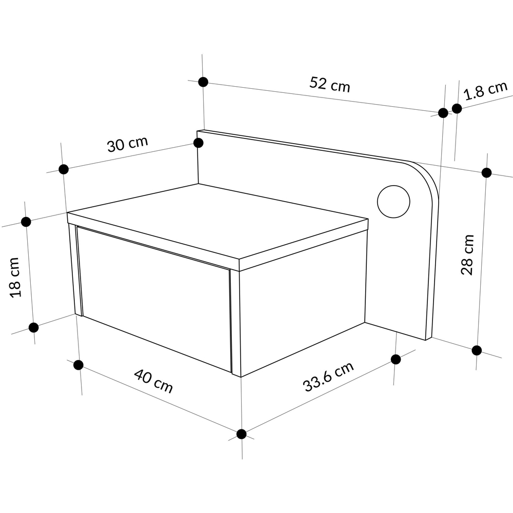 Decortie Dotta Single Drawer White Wall Mounted Bedside Table with Night Light Image 8