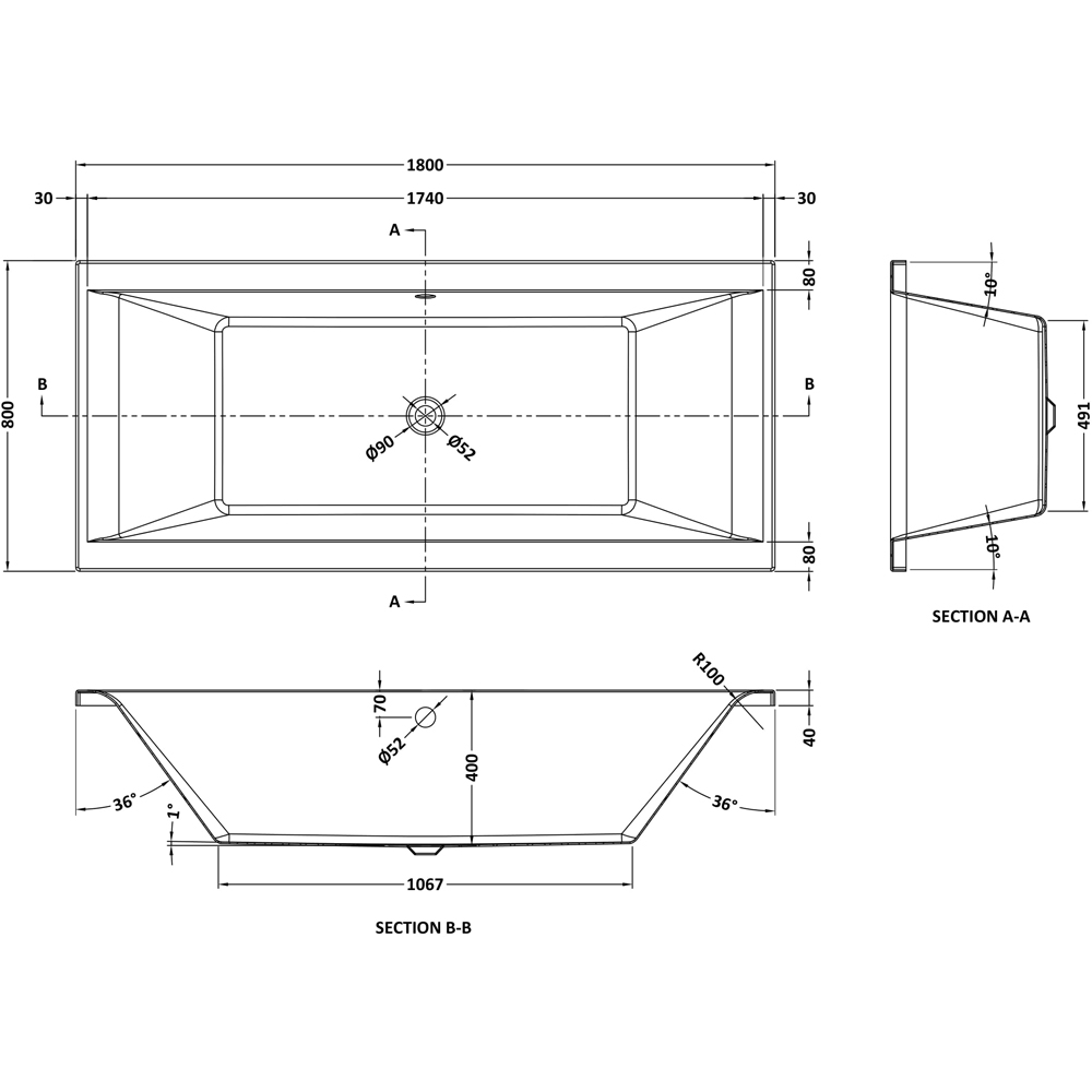 nuie Eternalite Square Double Ended Bath and Leg Set 1800 x 800mm Image 2