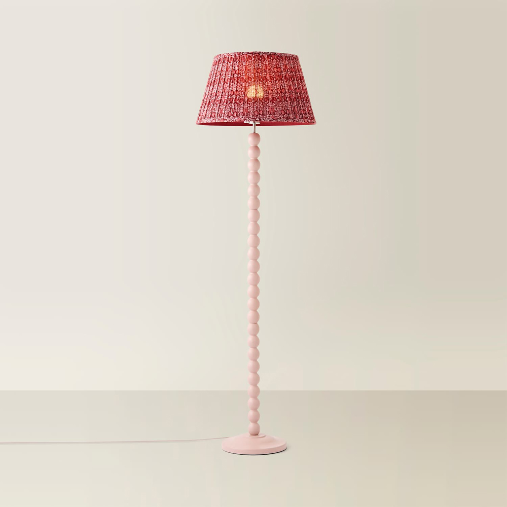ValueLights Bobble Burgundy Pleated Shade Pink Wooden Floor Lamp with Bulb Image 3