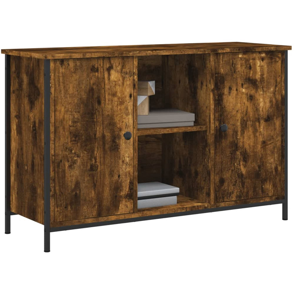 vidaXL 2 Door 2 Shelf Smoked Oak Industrial Style TV Cabinet Image 3