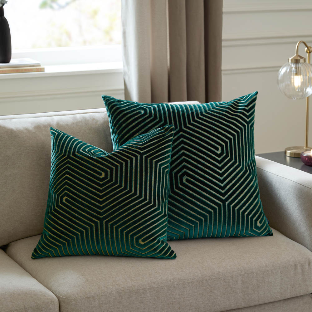 Paoletti Evoke Emerald Cut Velvet Cushion 55 x 55cm Image 6