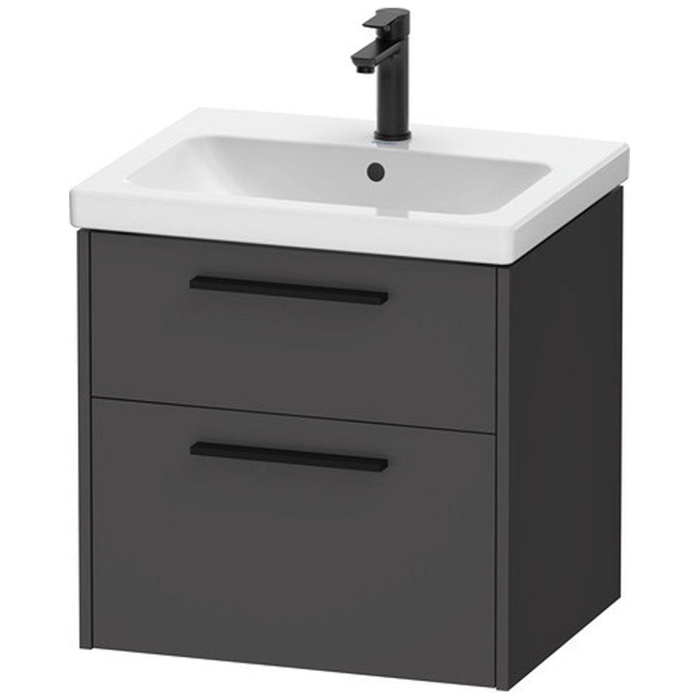 Duravit D-Code 2 Drawer Matt Graphite Wall Hung Vanity Unit with Black Handle 584 x 460mm Image 1