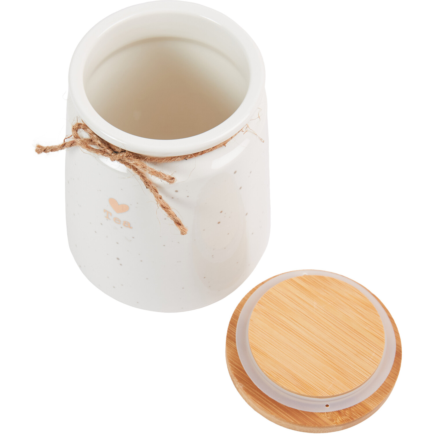 Gold Heart Canister with Bamboo Lid - White / Tea Image 3