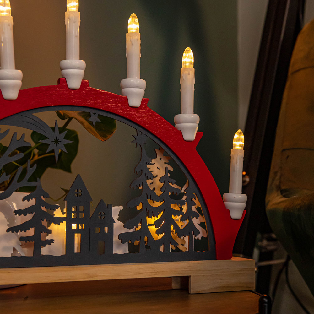 Samuel Alexander Light Up Red Wooden Christmas Candle Bridge Image 4