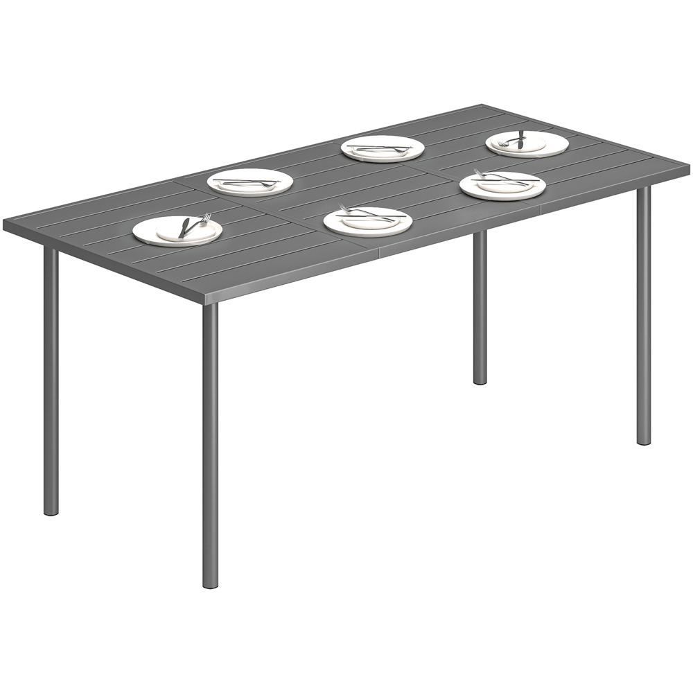 Outsunny 6 Seater Slatted Garden Dining Table Dark Grey Image 2