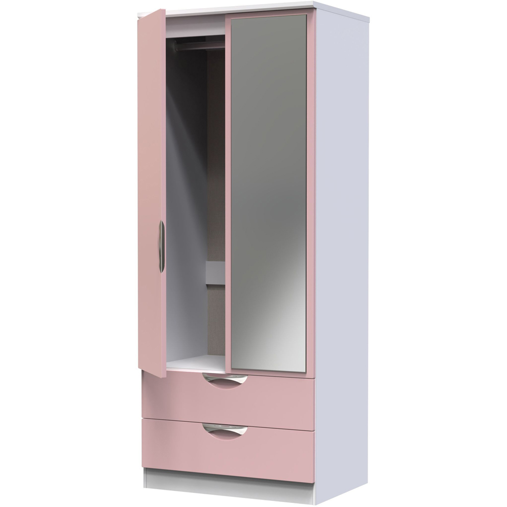 Crowndale Camden 2 Door 2 Drawer Kobe Pink and White Mirrored Wardrobe Ready Assembled Image 4