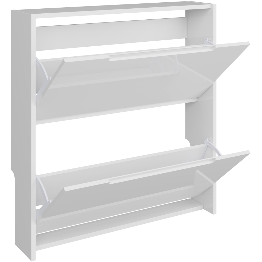 GFW 2 Tier White High Gloss Narrow Shoe Cabinet Image 5