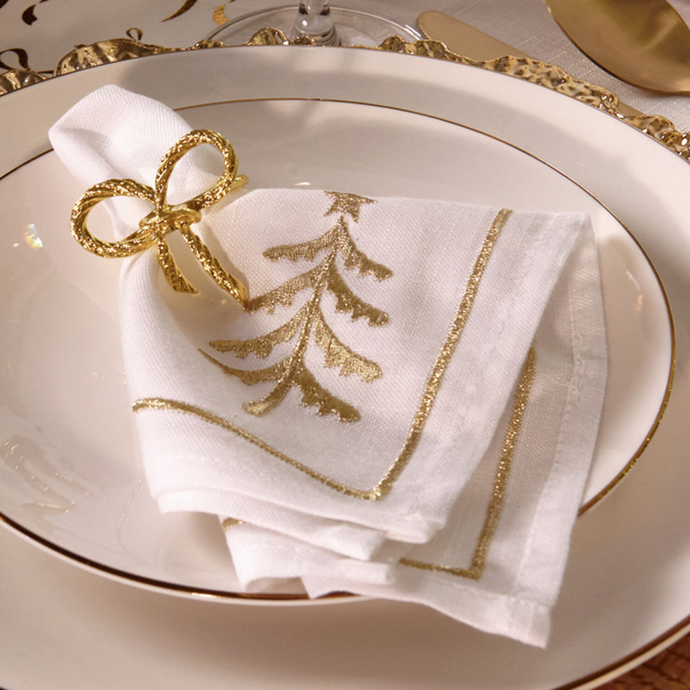 Pack of 4 Gold Spruce Embroidered Napkins White Image 2