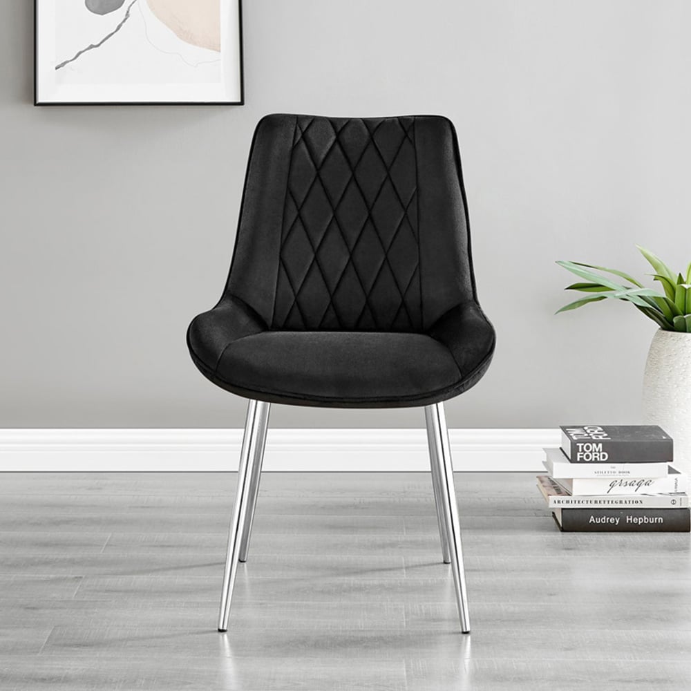 Furniturebox Arona Cesano 6 Seater Round Dining Set Black and Chrome Image 2