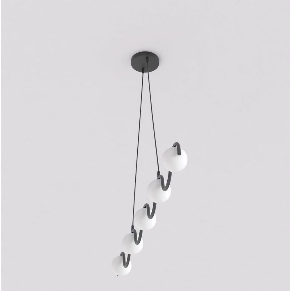 Emibig Sinus 5 Light White Shade Black Pendant Lamp Image 3