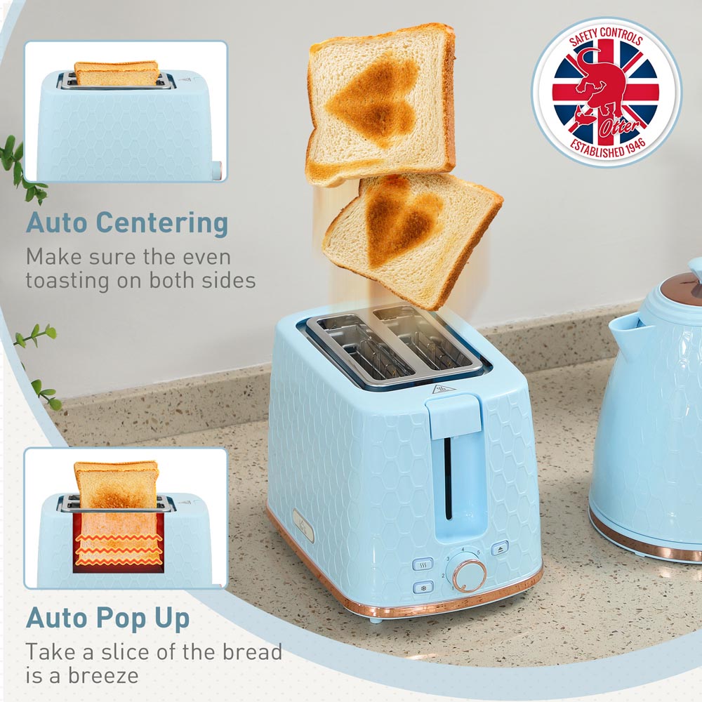 HOMCOM 800-181V70LB Light Blue 1.7L Kettle and 2 Slice Toaster Set Image 6