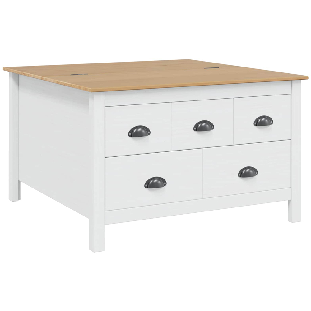 vidaXL Hill 5 Drawer White and Honey Brown Solid Pine Wood Coffee Table Image 2