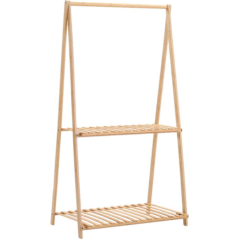 Living and Home 2 Shelf Bamboo Foldable Plant Stand with Hanging Rod Image 1
