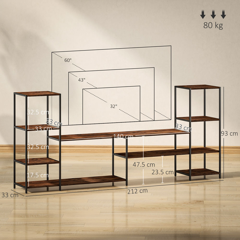 HOMCOM 8 Shelf Brown Industrial TV Unit Image 9