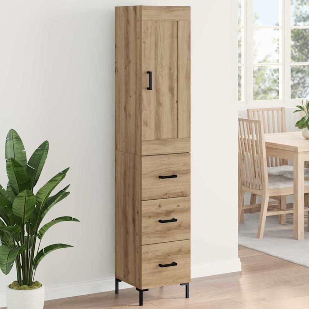 vidaXL Single Door 3 Drawer Artisan Oak Highboard Image 1