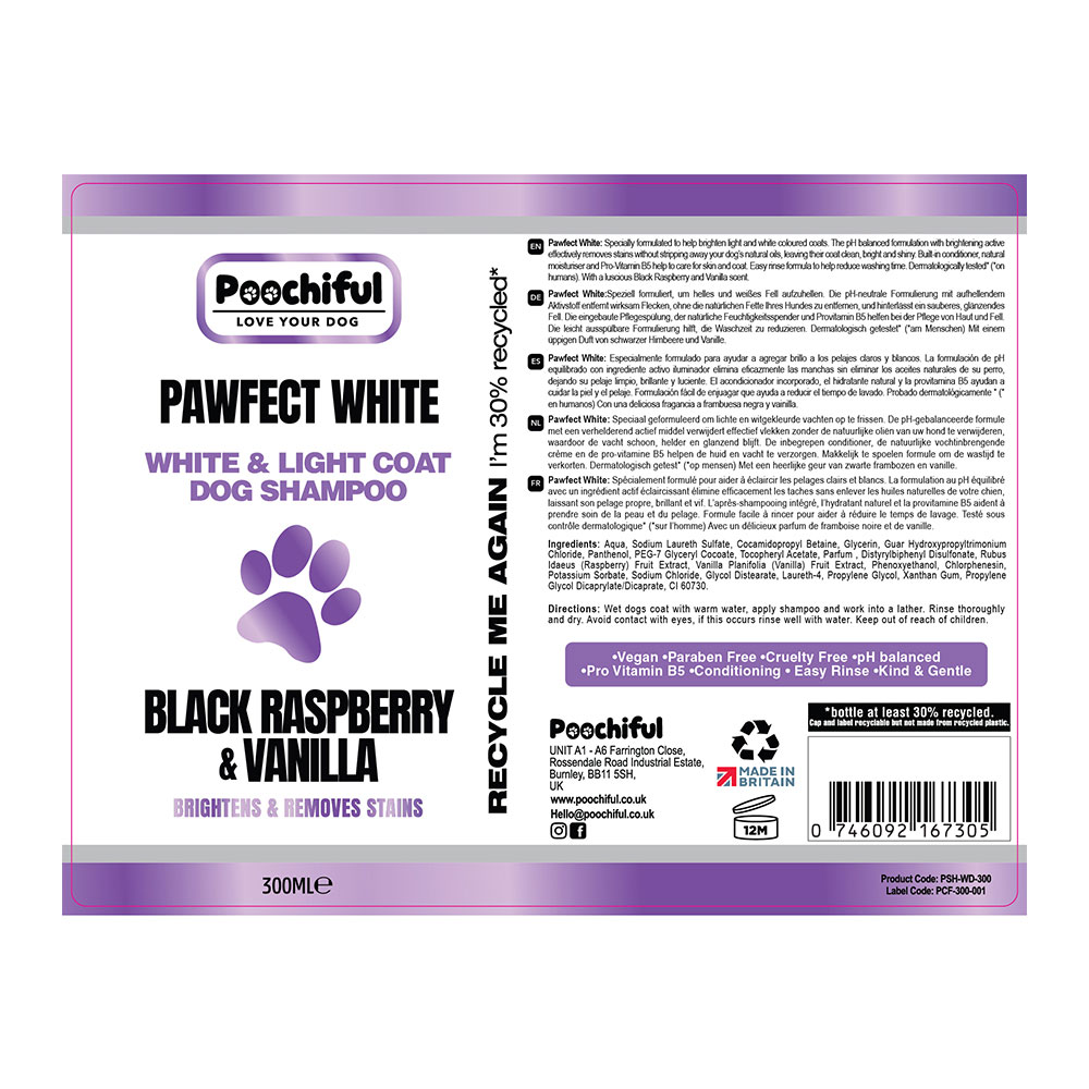 Poochiful Pawfect White and Light Coat Dog Shampoo 300ml Image 4
