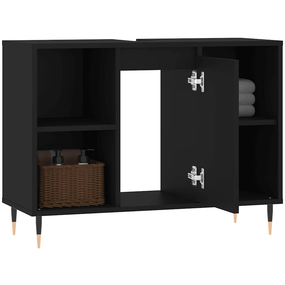 vidaXL Single Door 4 Shelf Black Wood Bathroom Cabinet Image 4