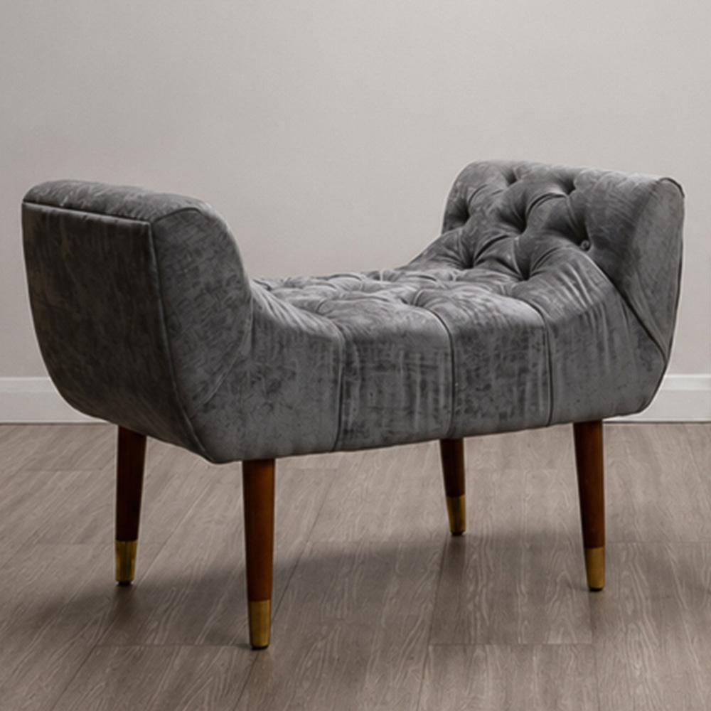 Premier Housewares Shay Grey Chenille Stool Image 1