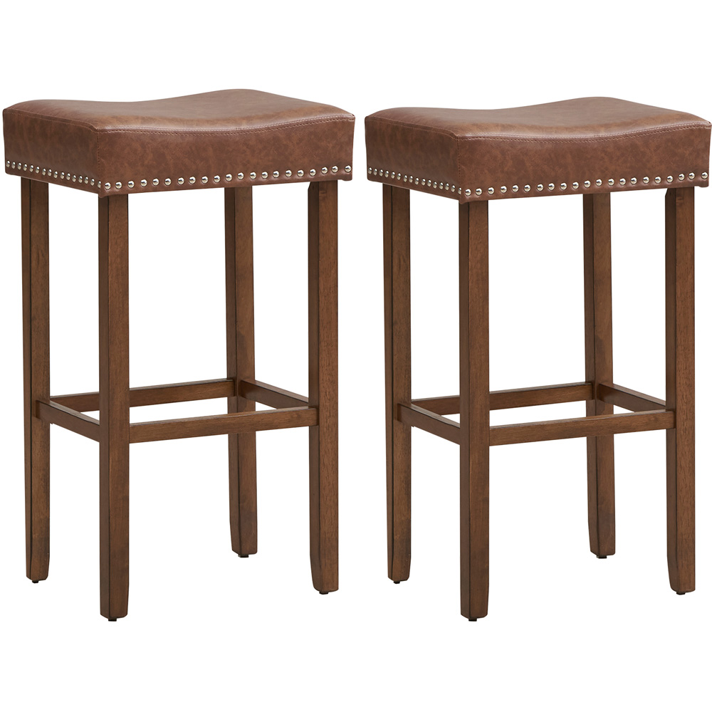 Costway Brown PU Leather Upholstered Bar Stool Set of 2 Image 2
