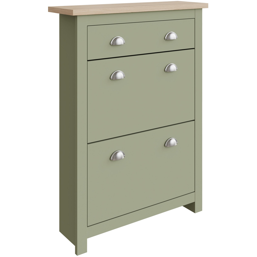GFW Lancaster 2 Door Single Drawer Sage Green Shoe Cabinet Image 2