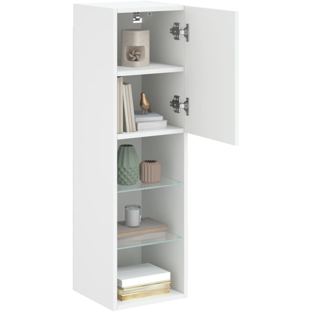 vidaXL Single Door 3 Shelf White Tall Slim TV Cabinet with LED Lights Image 4