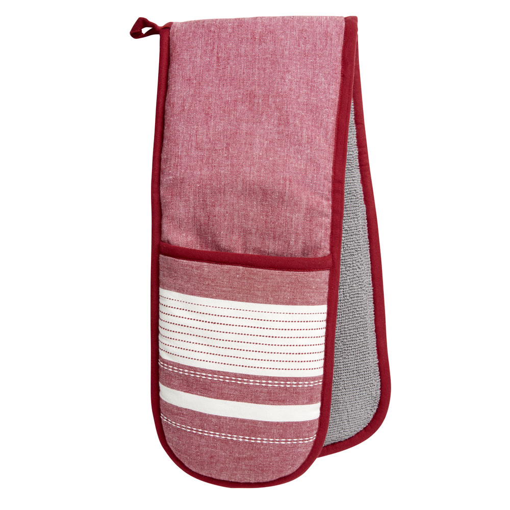 Wilko Red and Cream Double Oven Glove Image