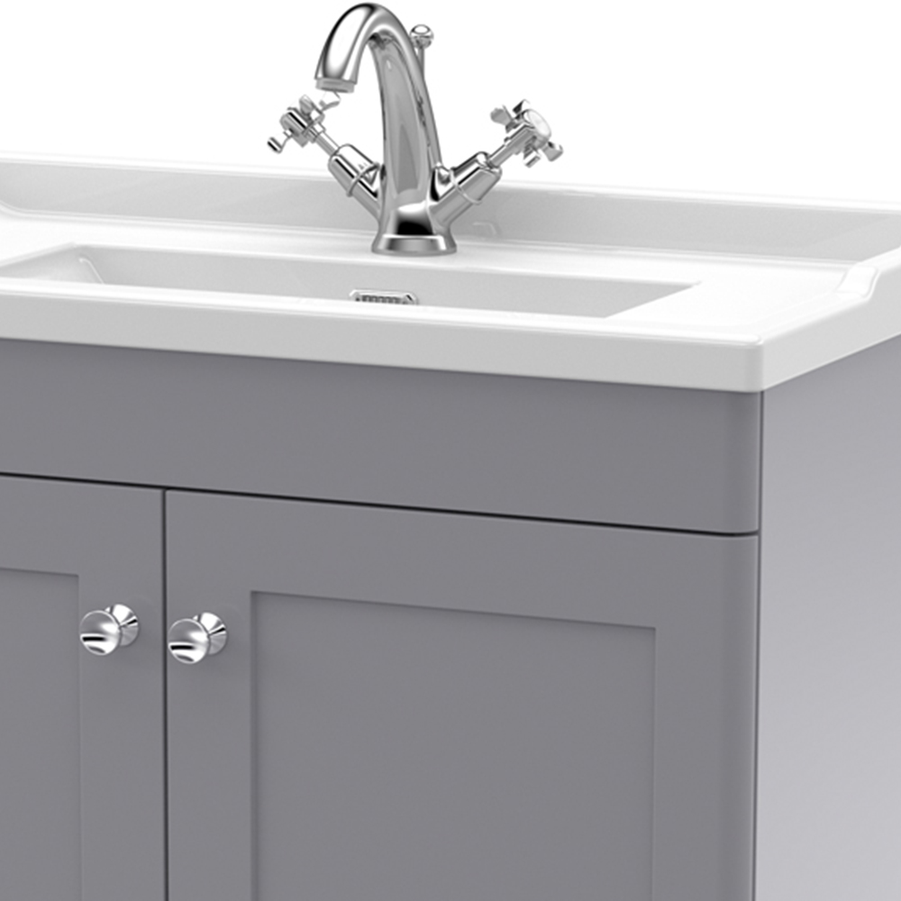nuie Classique 2 Door Satin Grey Floor Standing Unit and 1 Tap Hole Fireclay Basin 800mm Image 2