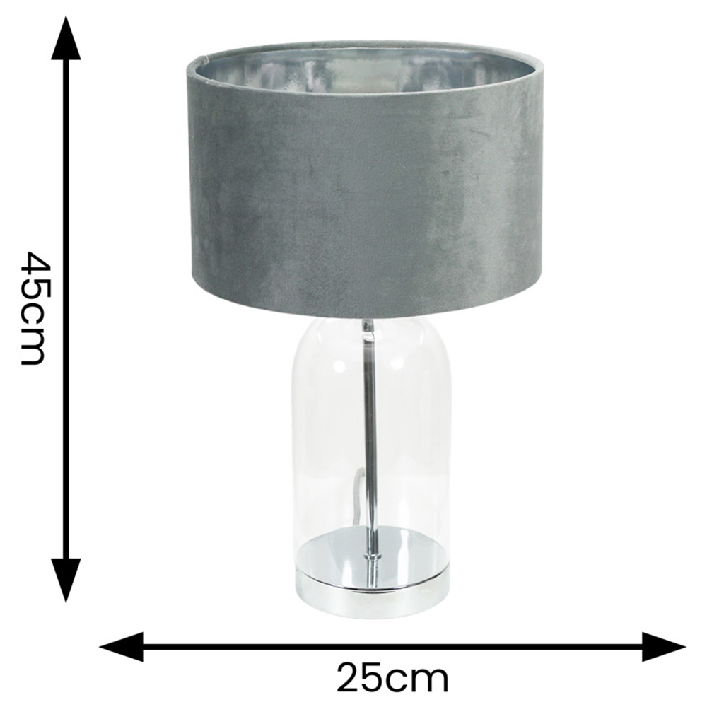 ValueLights Jessy Silver Glass LED Table Lamp with Grey and Chrome Velvet Lamp Shade Image 4