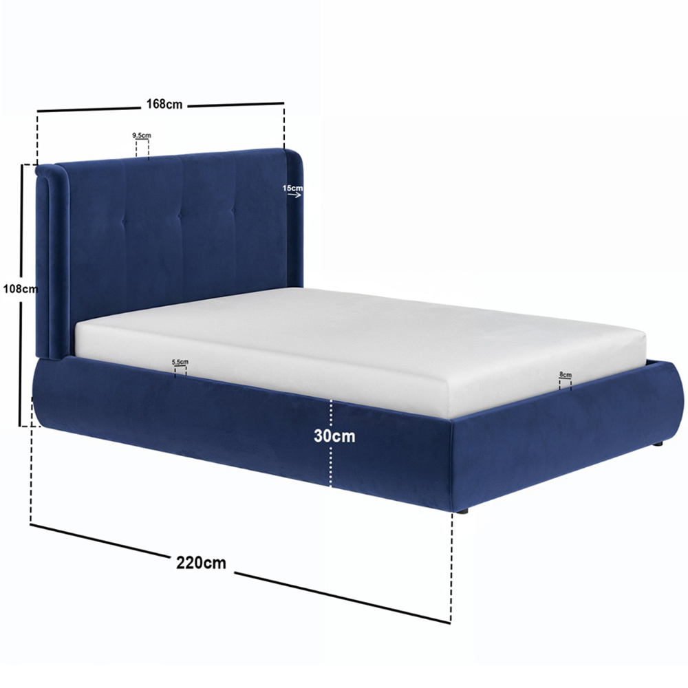 Solace+Co Monte King Size Midnight Velvet Ottoman Bed with Winged Button Headboard Image 8