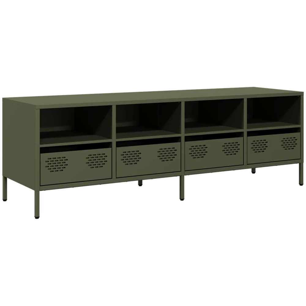 vidaXL 4 Drawer 4 Shelf Olive Green Steel TV Cabinet Image 2