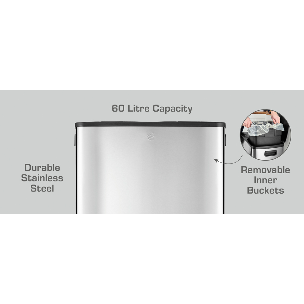 Swan Silver Stainless Steel Dual Recycling Bin 60L Image 4