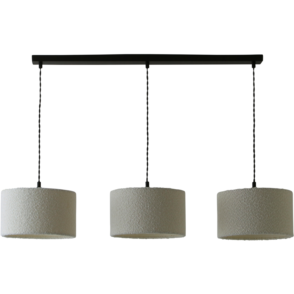 ValueLights Reni Cream Boucle Drum Shade 3 Drop Bar Black Diner LED Ceiling Light Image 1