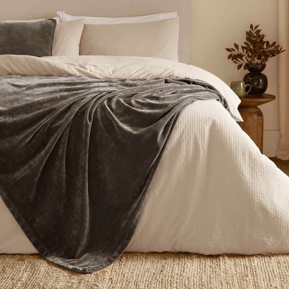Yard Charcoal Heavy Chenille Velvet Throw 130 x 180cm Image 2