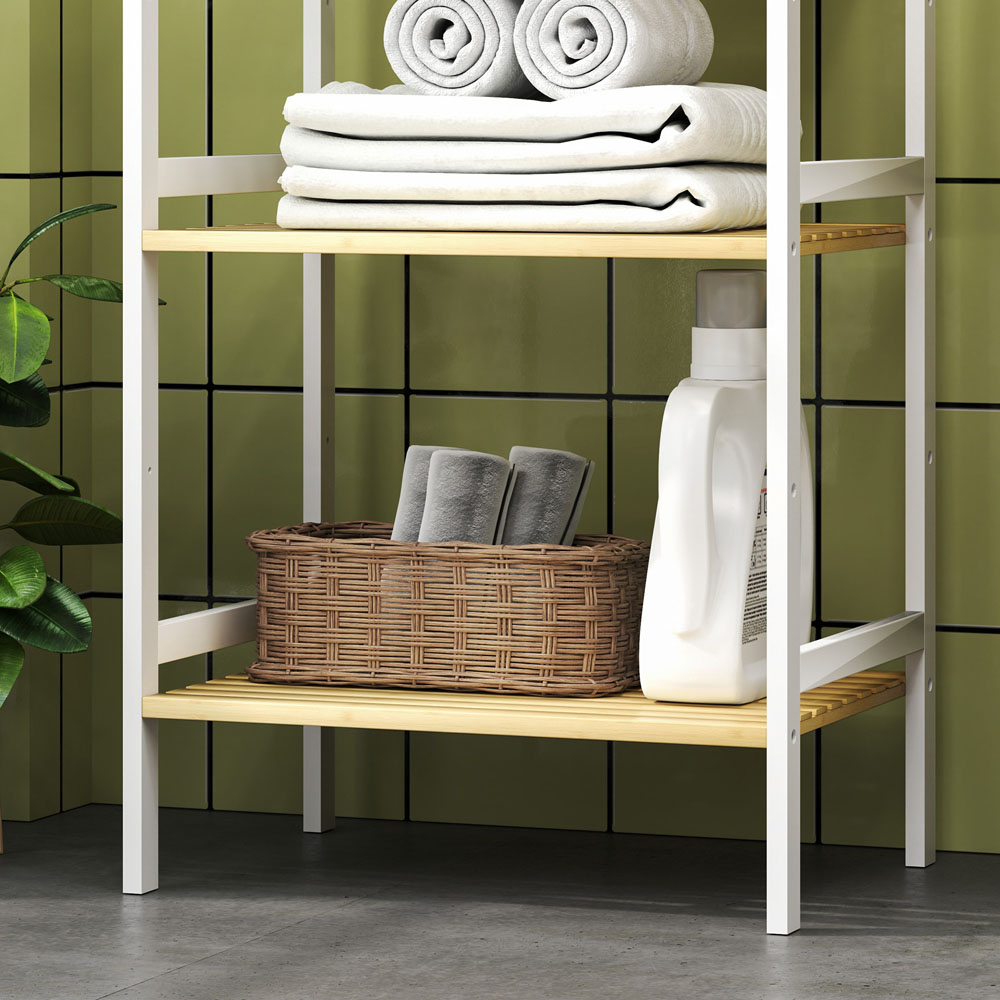 HOMCOM 3 Shelf White Adjustable Bamboo Bathroom Storage Shelf Image 3