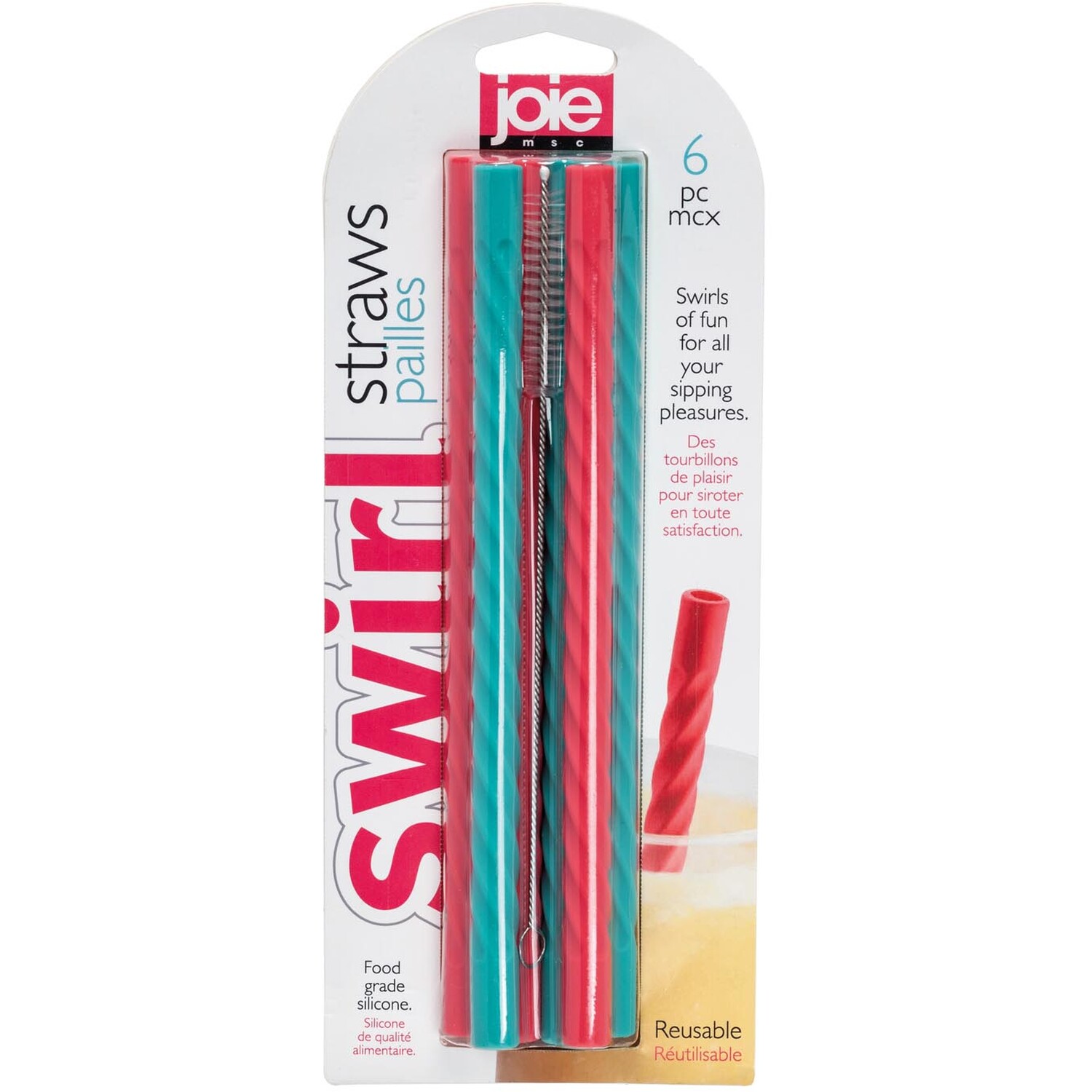 Pack of 6 Swirl Silicone Straws - Green & Red Image 1