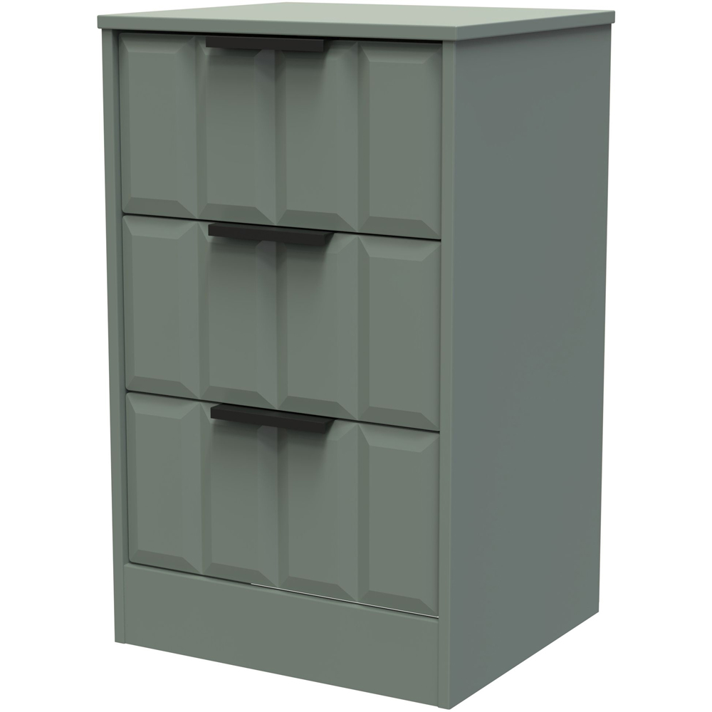 Crowndale New York 3 Drawer Reed Green Bedside Cabinet Ready Assembled Image 2