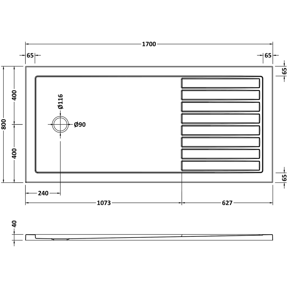 nuie Rectangular Walk In Shower Tray 800 x 1700mm Image 2