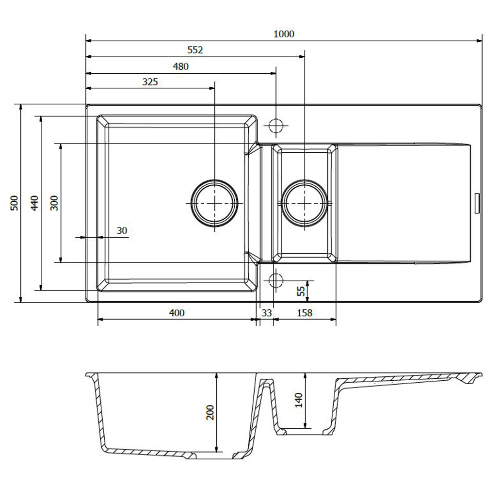 Reginox Amsterdam 15 PW Pure White 1.5 Bowl Granite Sink 500 x 1000mm Image 3