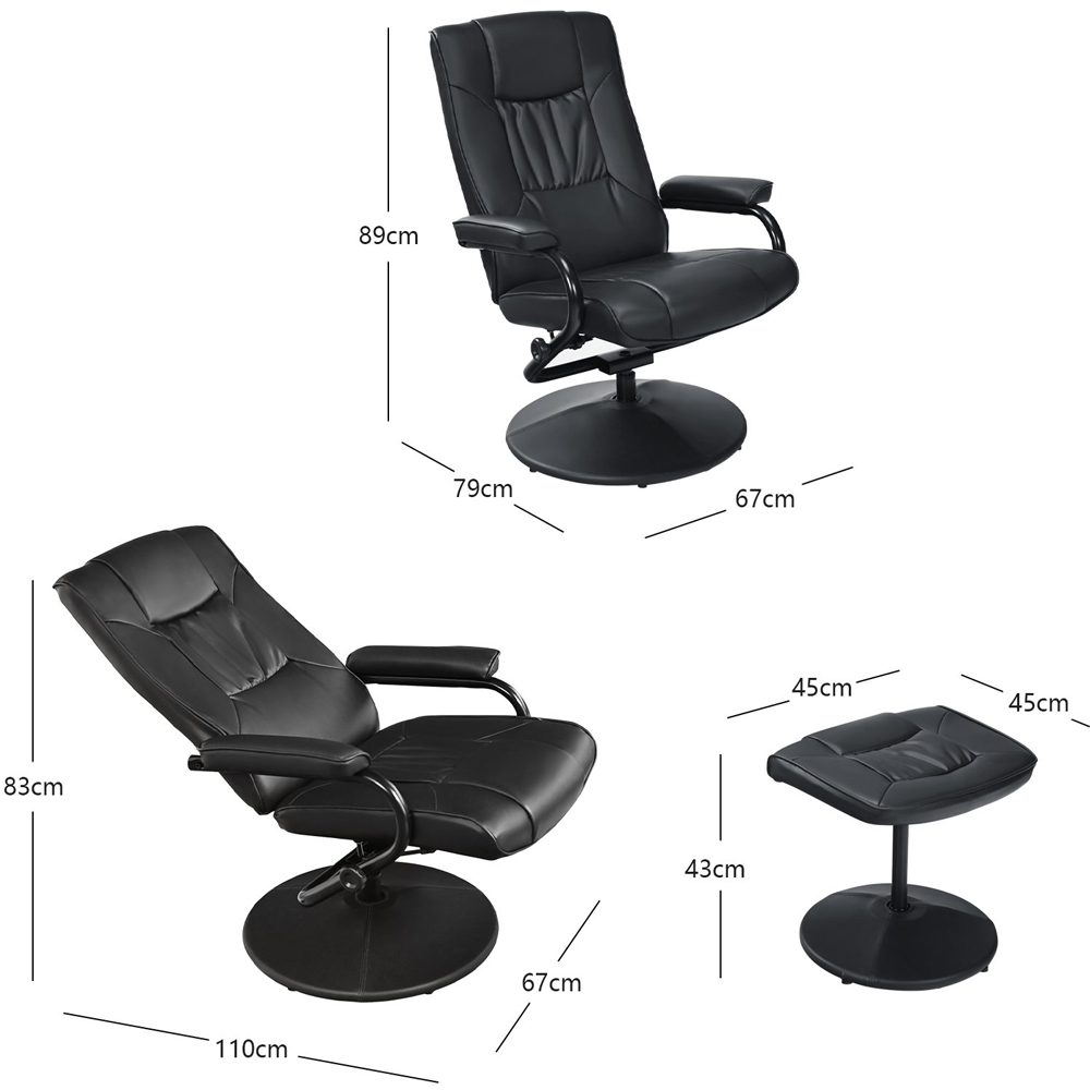 Costway Black Adjustable Swivel Recliner Chair with Footstool Image 9