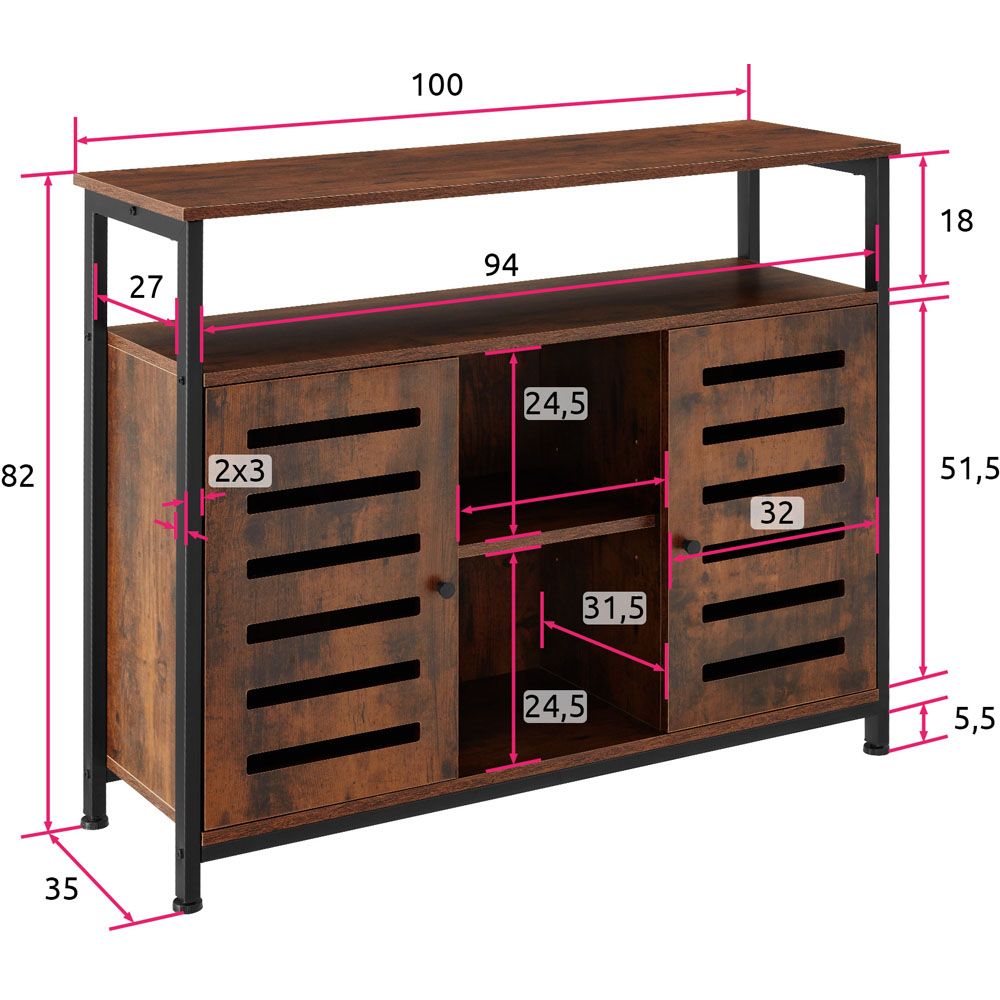 tectake Warrington 2 Door Dark Rustic Wooden Sideboard Image 9