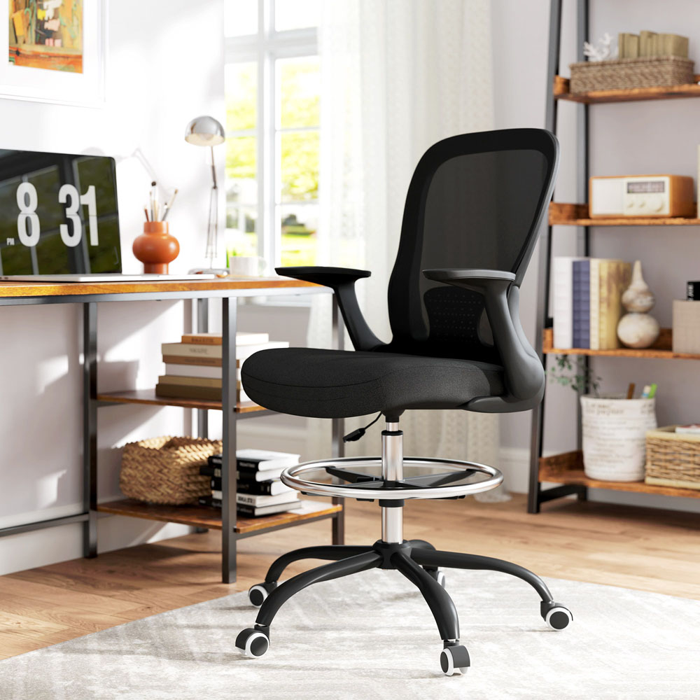 Portland Black Mesh Draughtsman Ergonomic Drafting Office Chair Image 3